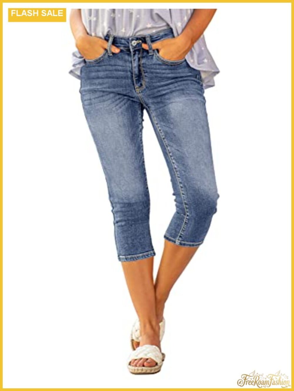 High Waisted Ripped Skinny Capri Jeans Stretchy Distressed Denim